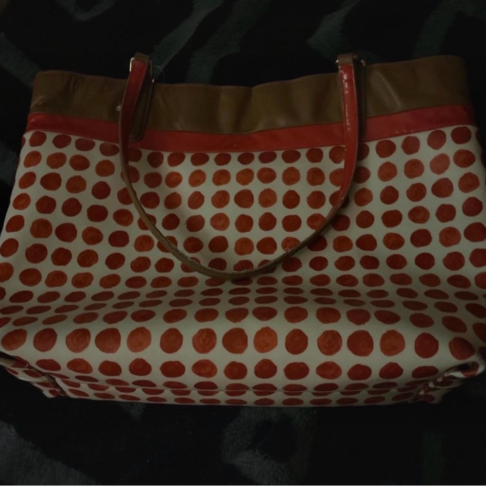 Polka Dot Tote Bag - Red and Brown